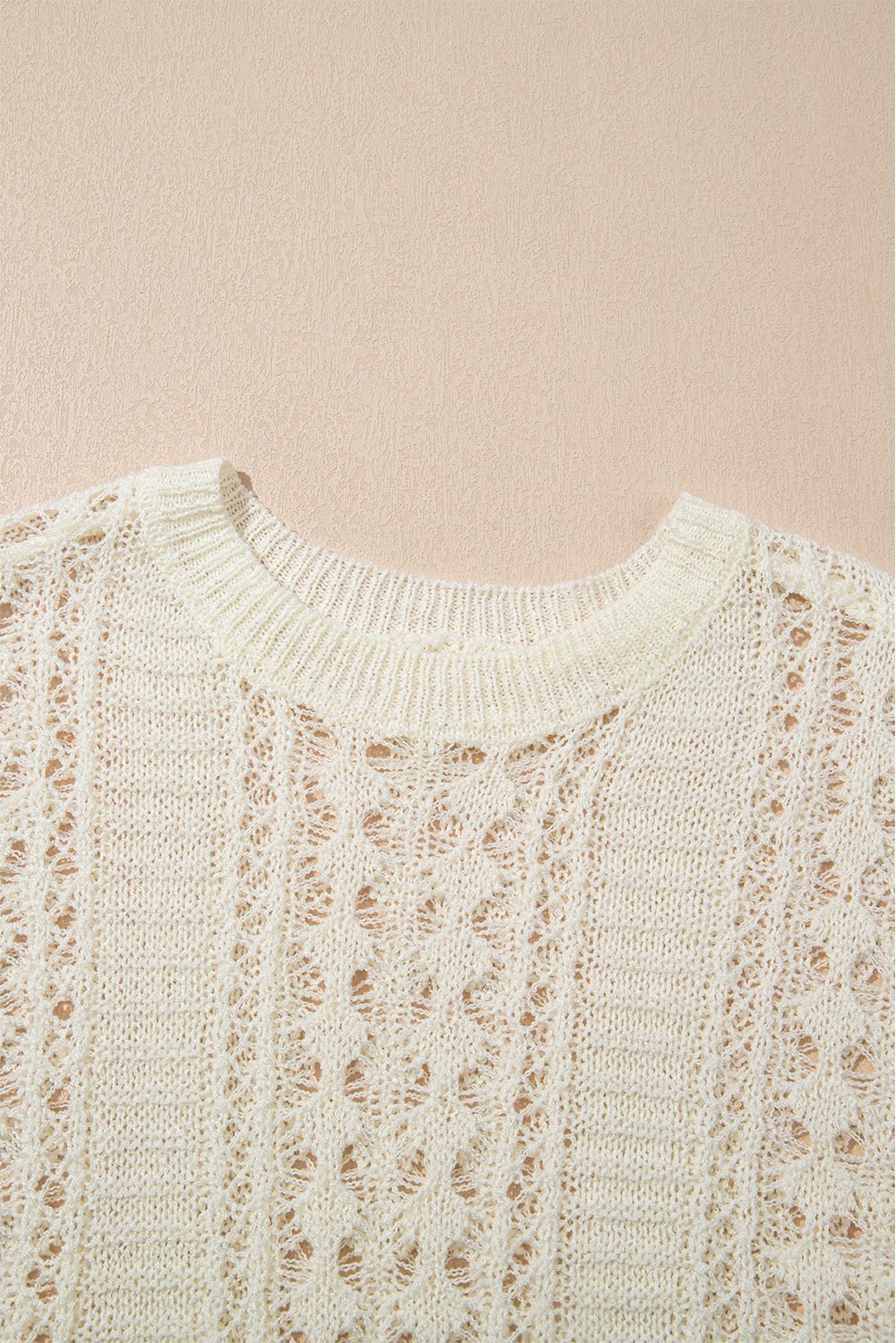 White Hollow Out Knit Bracelet Sleeve Drop Shoulder Sweater - MAD RUFFI