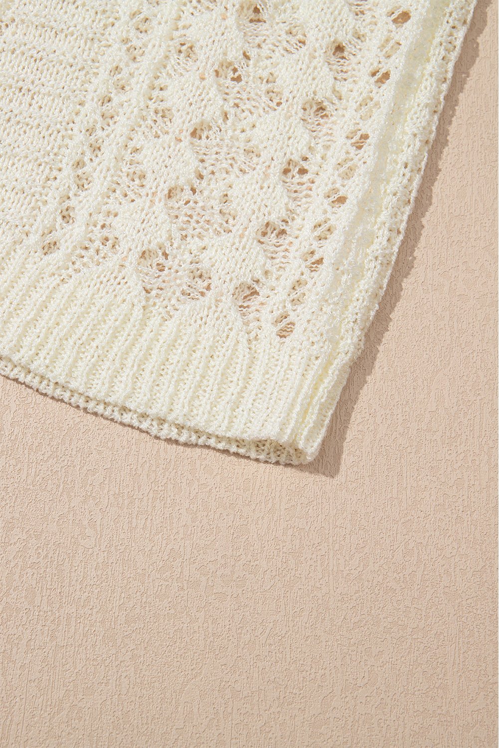 White Hollow Out Knit Bracelet Sleeve Drop Shoulder Sweater - MAD RUFFI