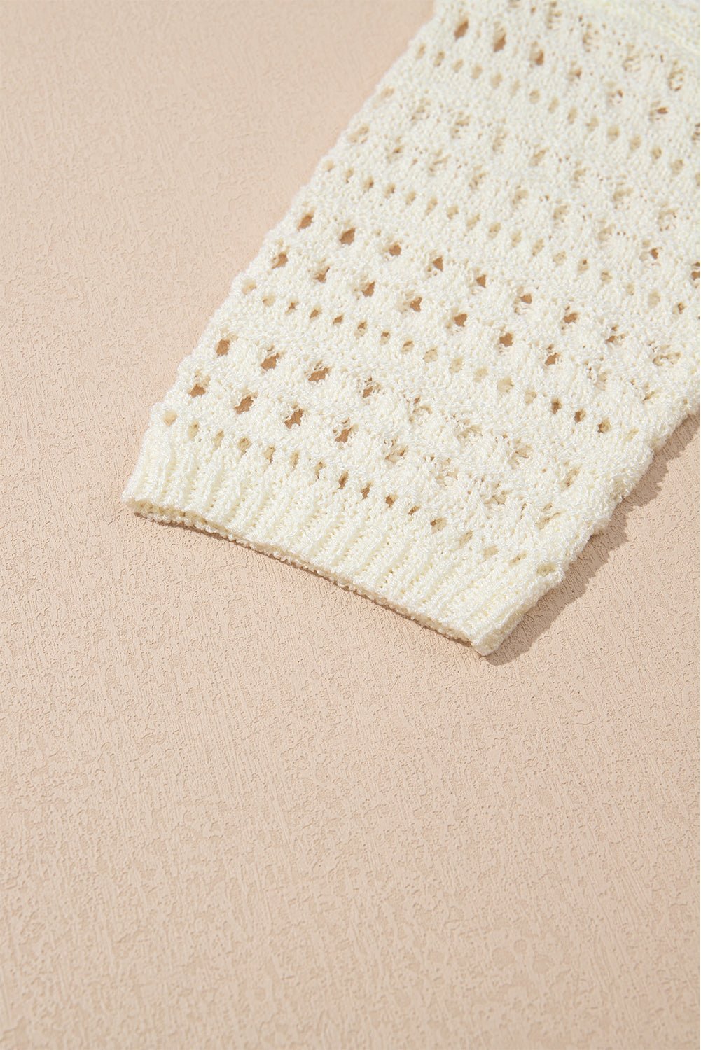 White Hollow Out Knit Bracelet Sleeve Drop Shoulder Sweater - MAD RUFFI
