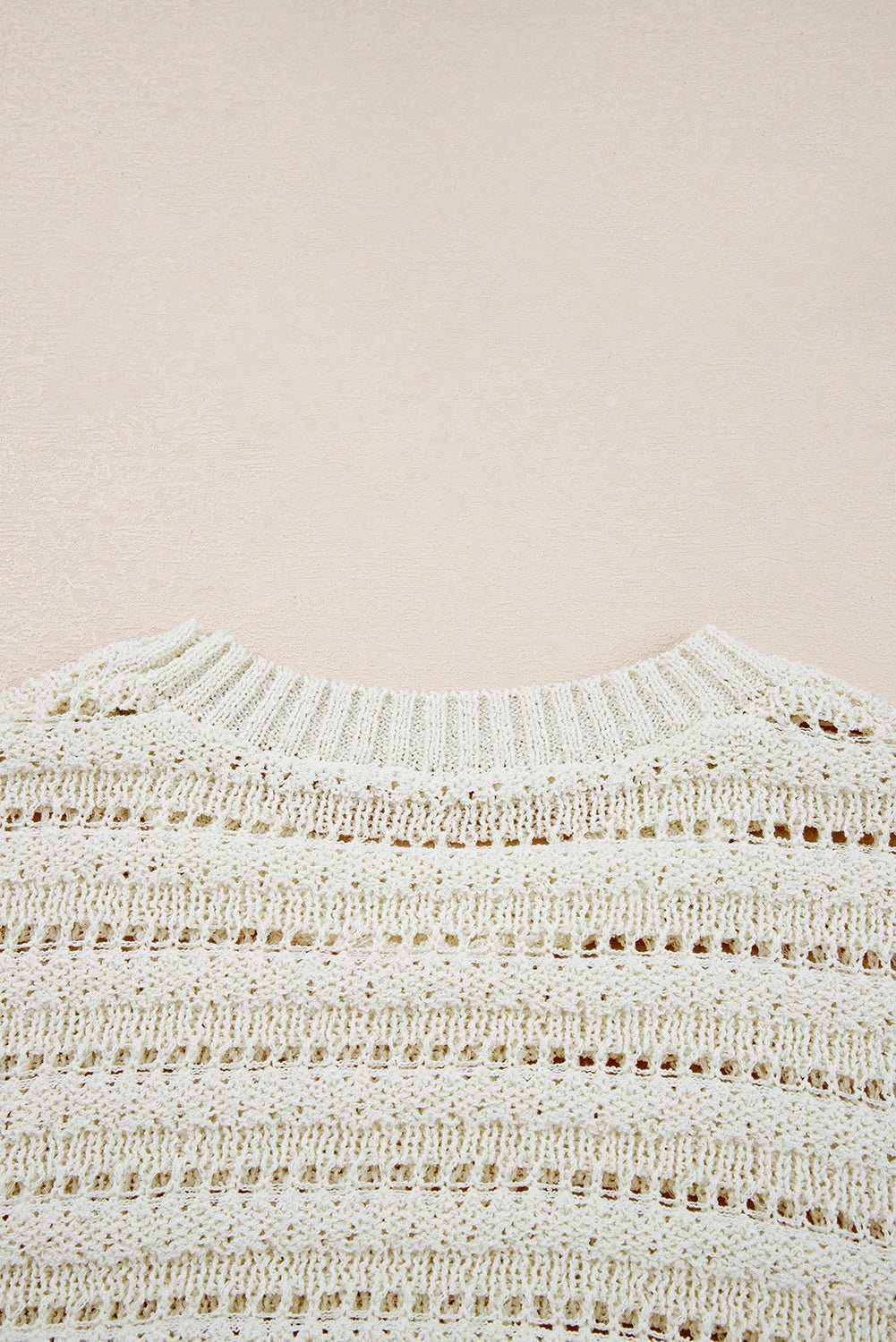 White Hollow Out Knit Round Neck Sweater - MAD RUFFI