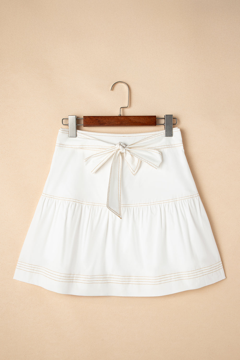 White Knot High Waist Casual Mini Skirt - MAD RUFFI