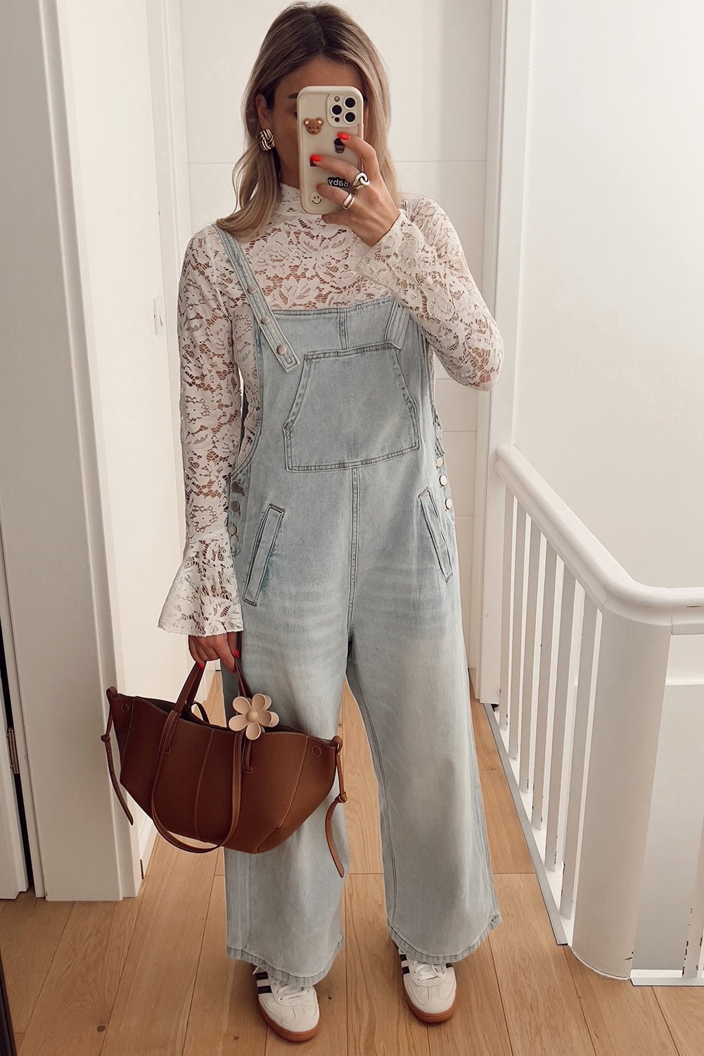 White Lace Crochet Bell Sleeve Mock Neck Blouse - MAD RUFFI