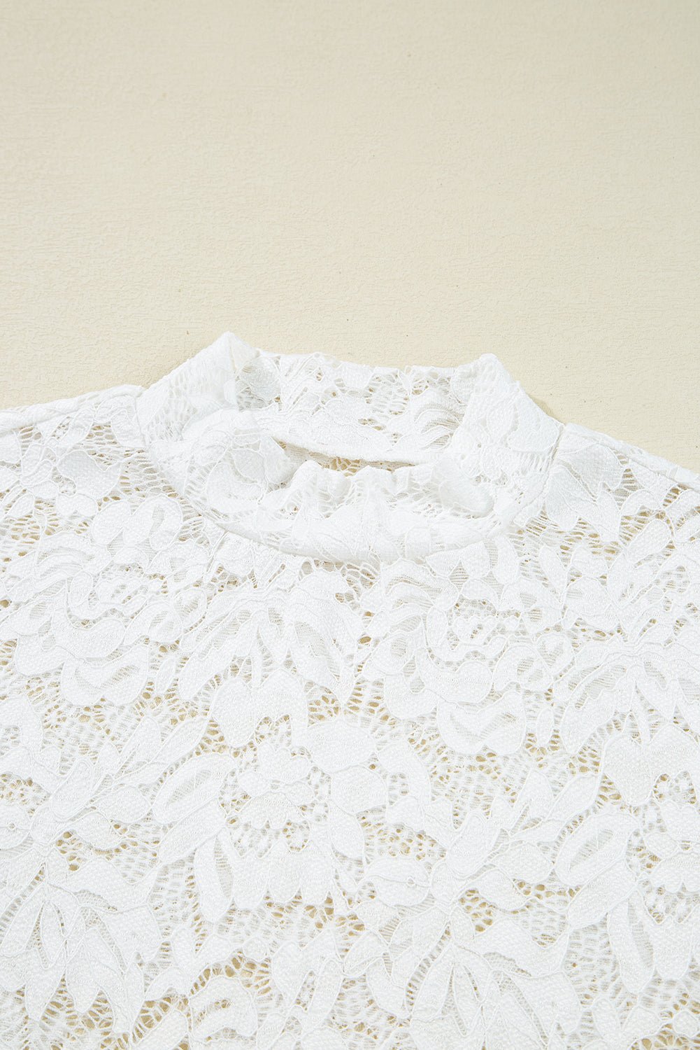 White Lace Crochet Bell Sleeve Mock Neck Blouse - MAD RUFFI