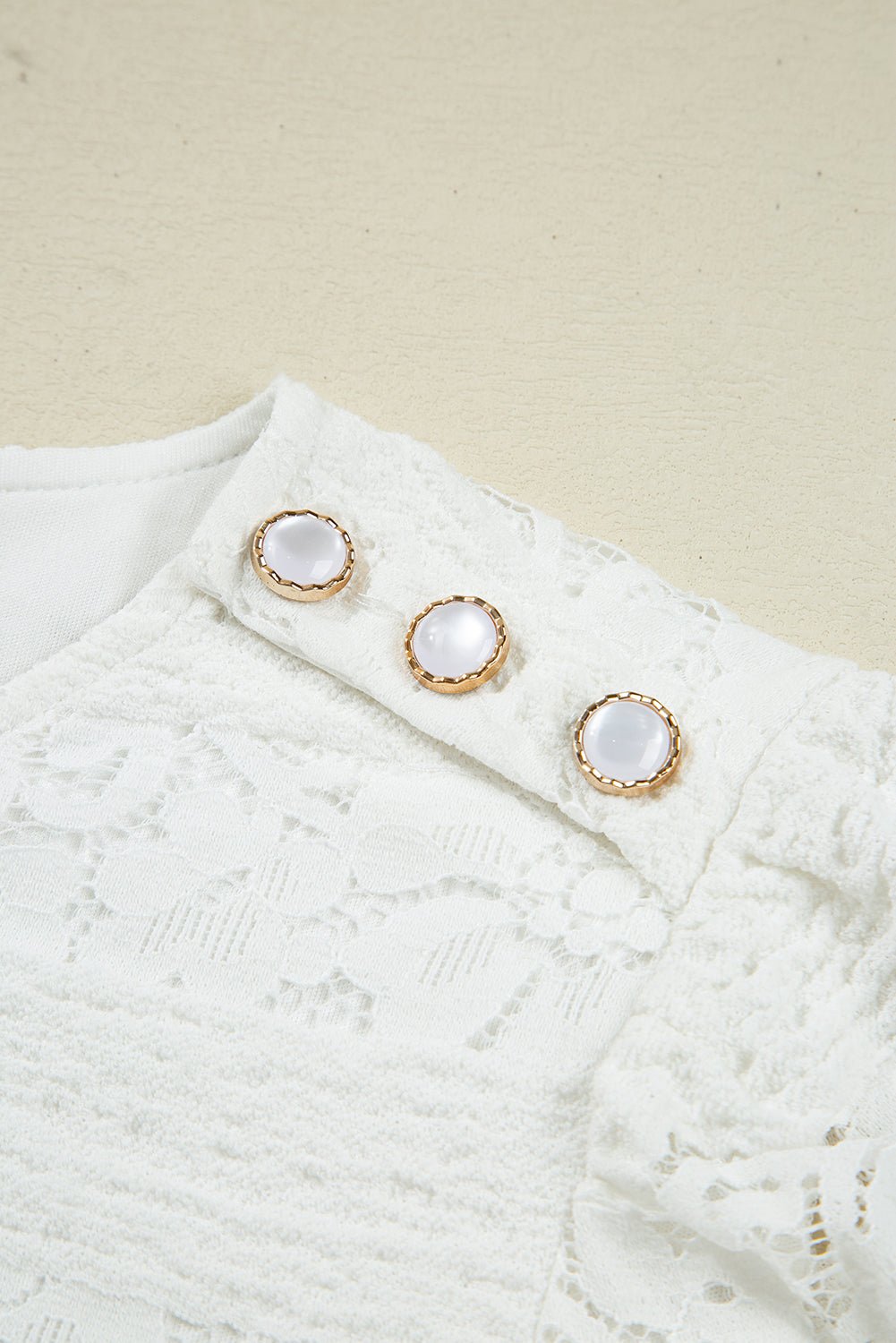 White Lace Floral Round Neck Puff Sleeve Shift Mini Dress - MAD RUFFI