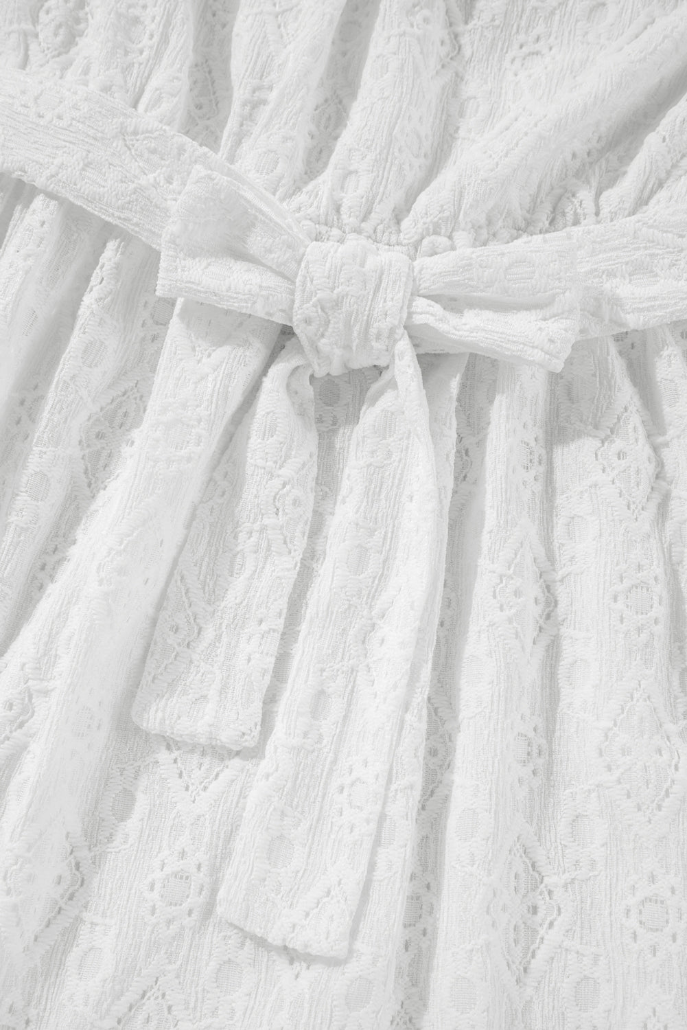 White Lace Sleeveless Knot Hollow Out Back Tied Waist Mini Dress - MAD RUFFI