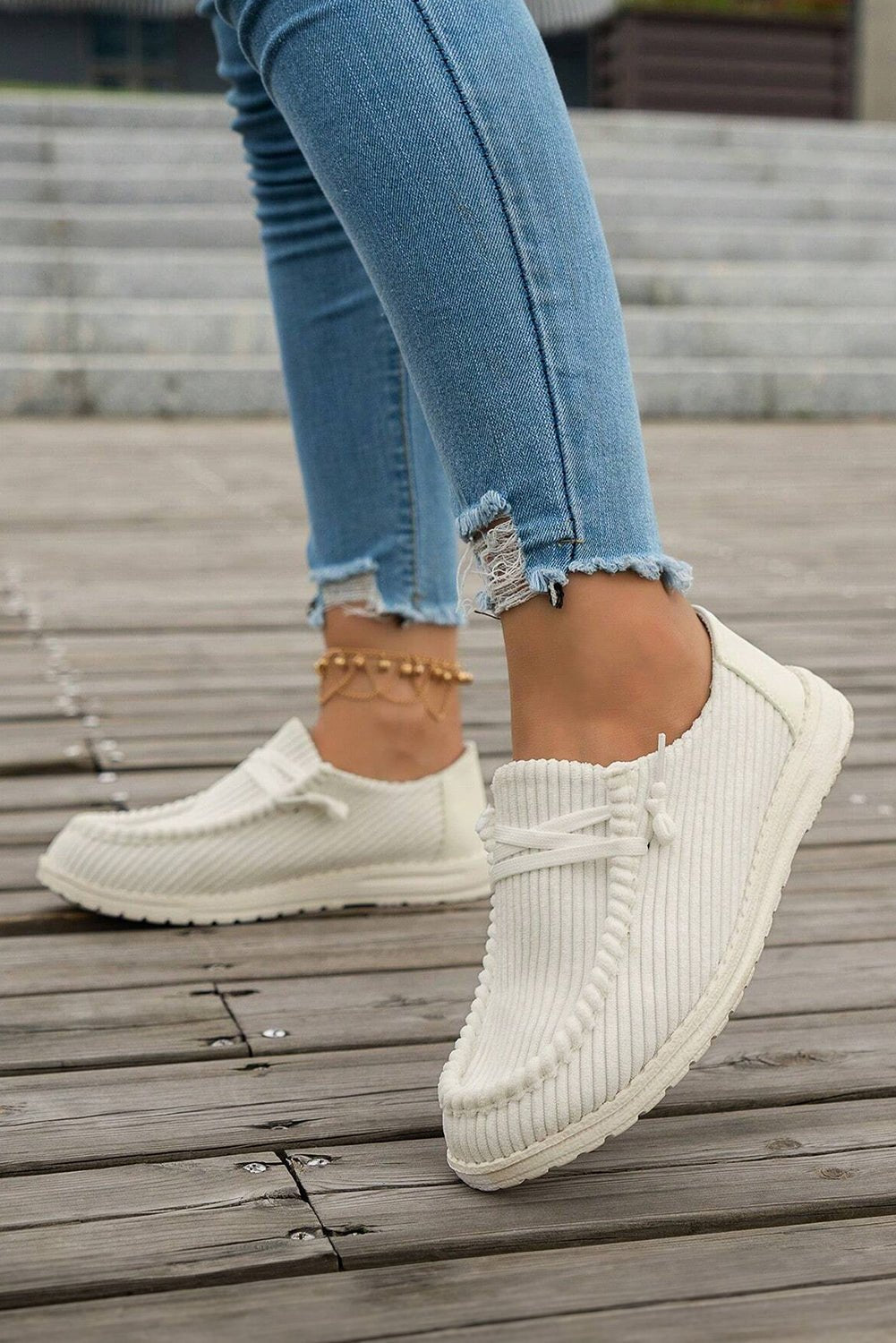 White Lace Up Casual Shoes - MAD RUFFI