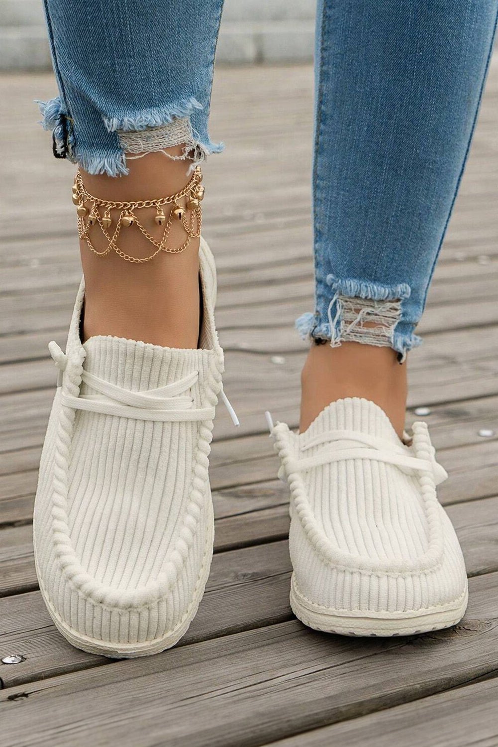 White Lace Up Casual Shoes - MAD RUFFI