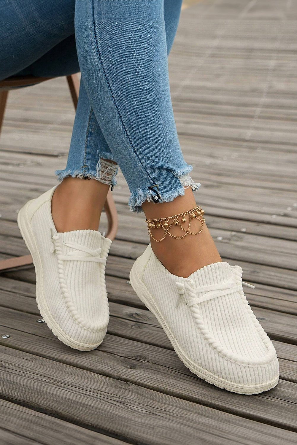White Lace Up Casual Shoes - MAD RUFFI