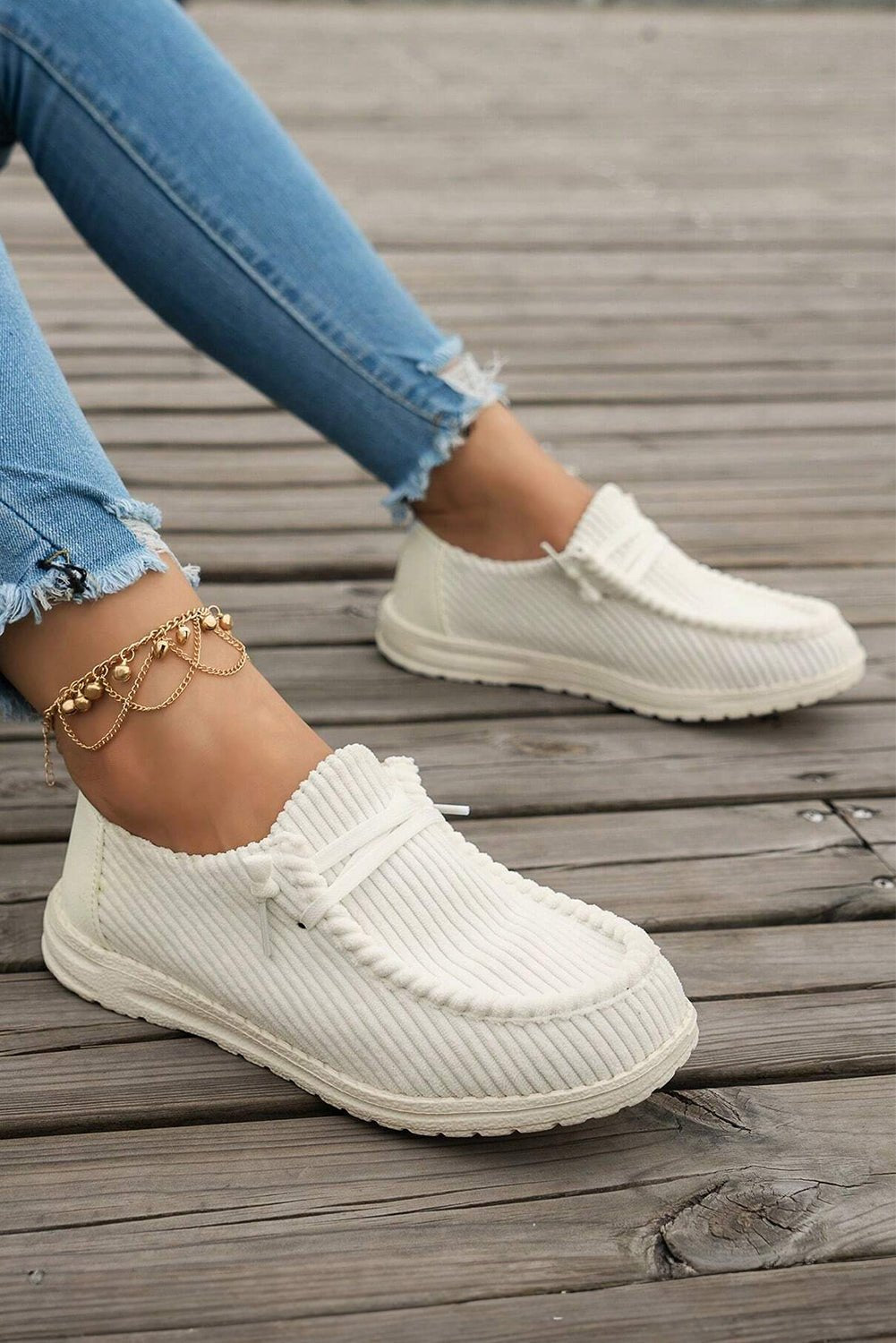 White Lace Up Casual Shoes - MAD RUFFI