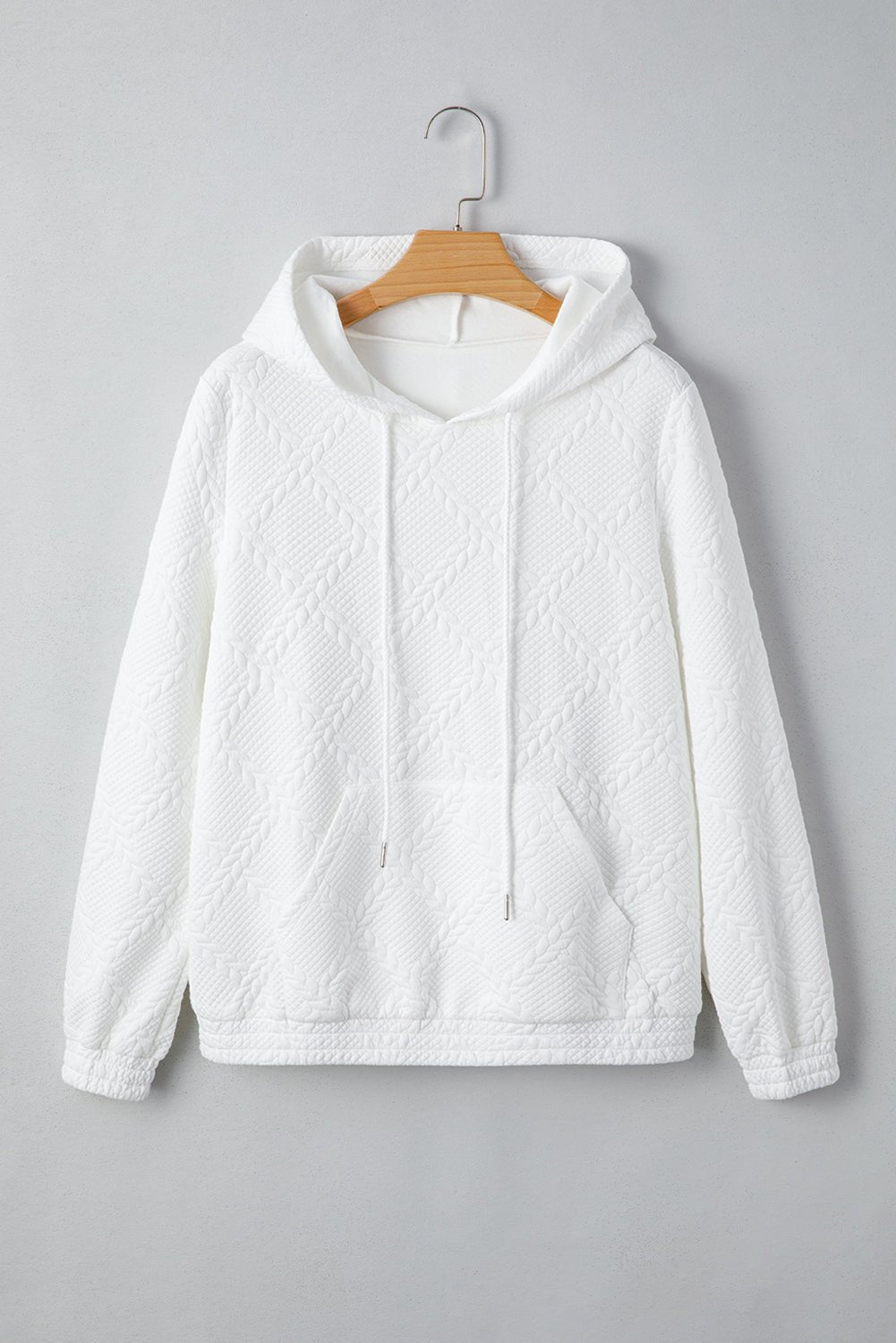 White Lattice Texture Kangaroo Pocket Hoodie - MAD RUFFI