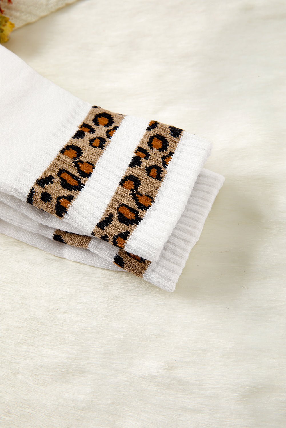 White Leopard Double Stripe Crew Socks - MAD RUFFI