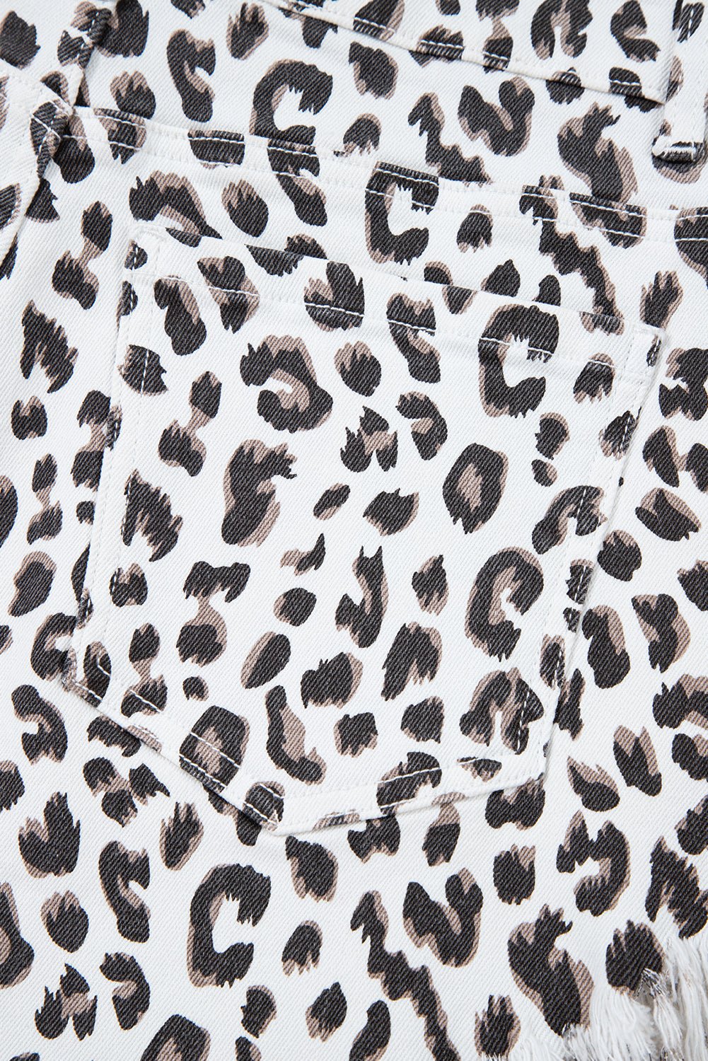 White Leopard Frayed Hem Denim Shorts - MAD RUFFI