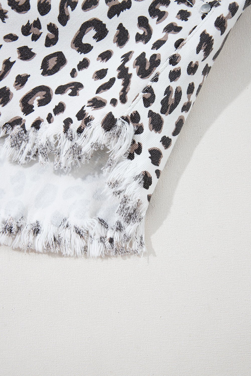 White Leopard Frayed Hem Denim Shorts - MAD RUFFI