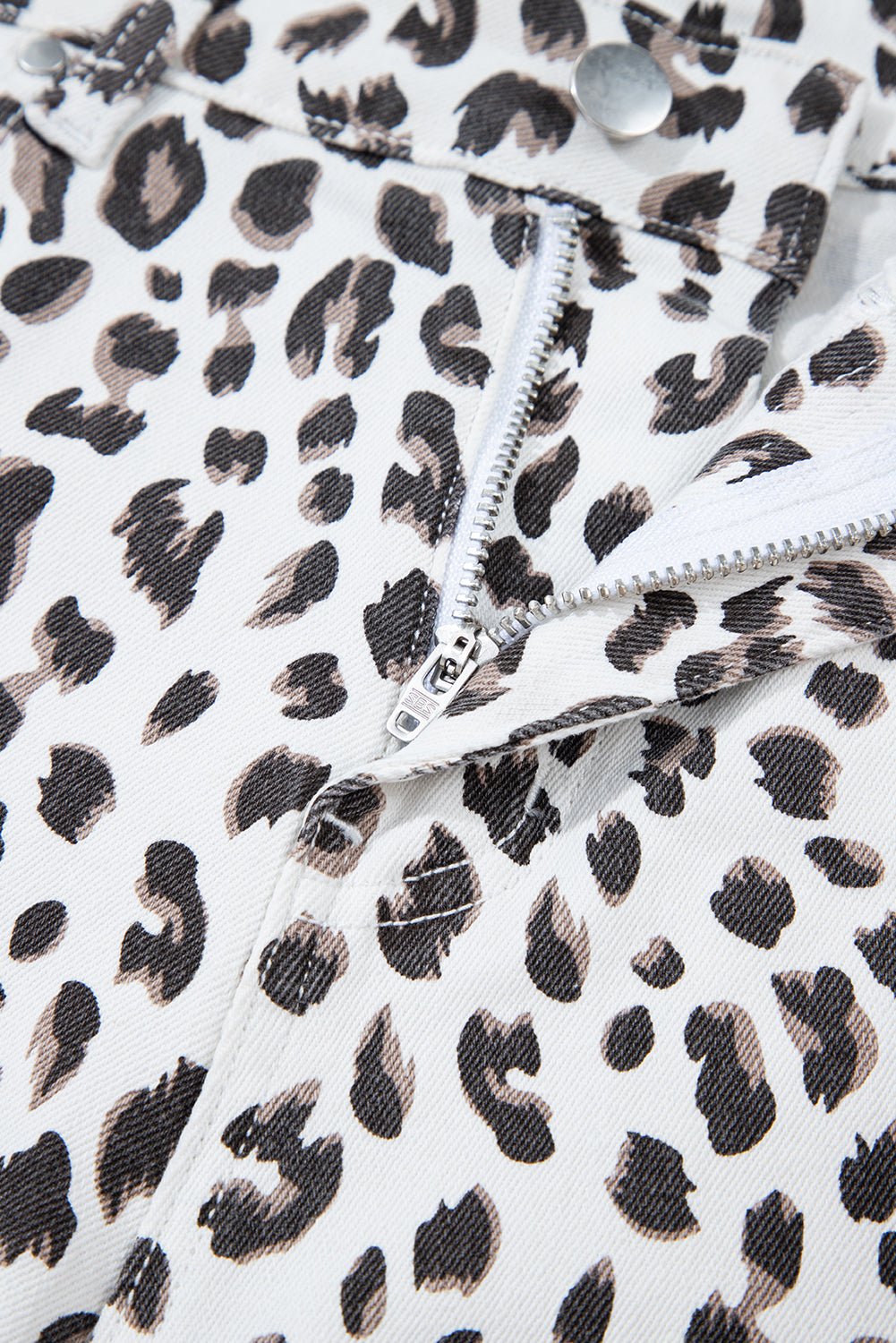 White Leopard Frayed Hem Denim Shorts - MAD RUFFI