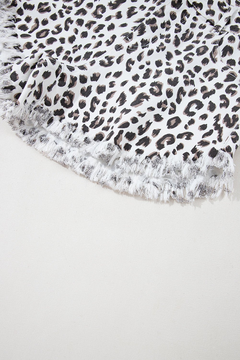 White Leopard Frayed Hem Denim Shorts - MAD RUFFI