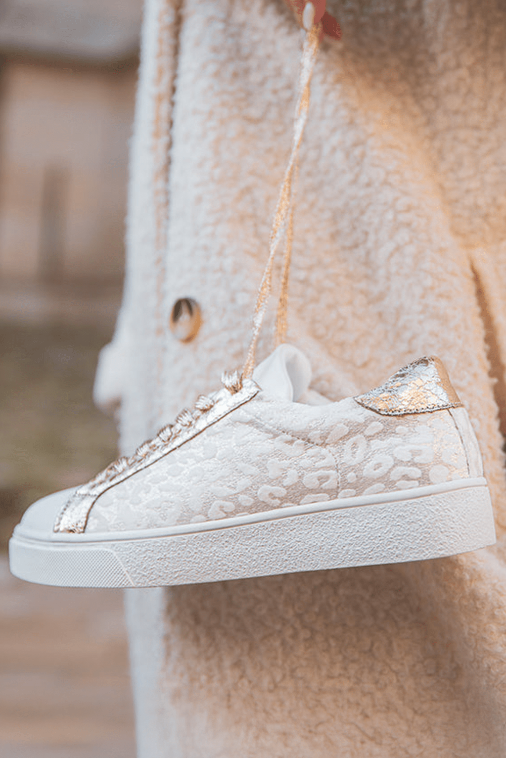 White Leopard Print Lace Up Sneaker - MAD RUFFI