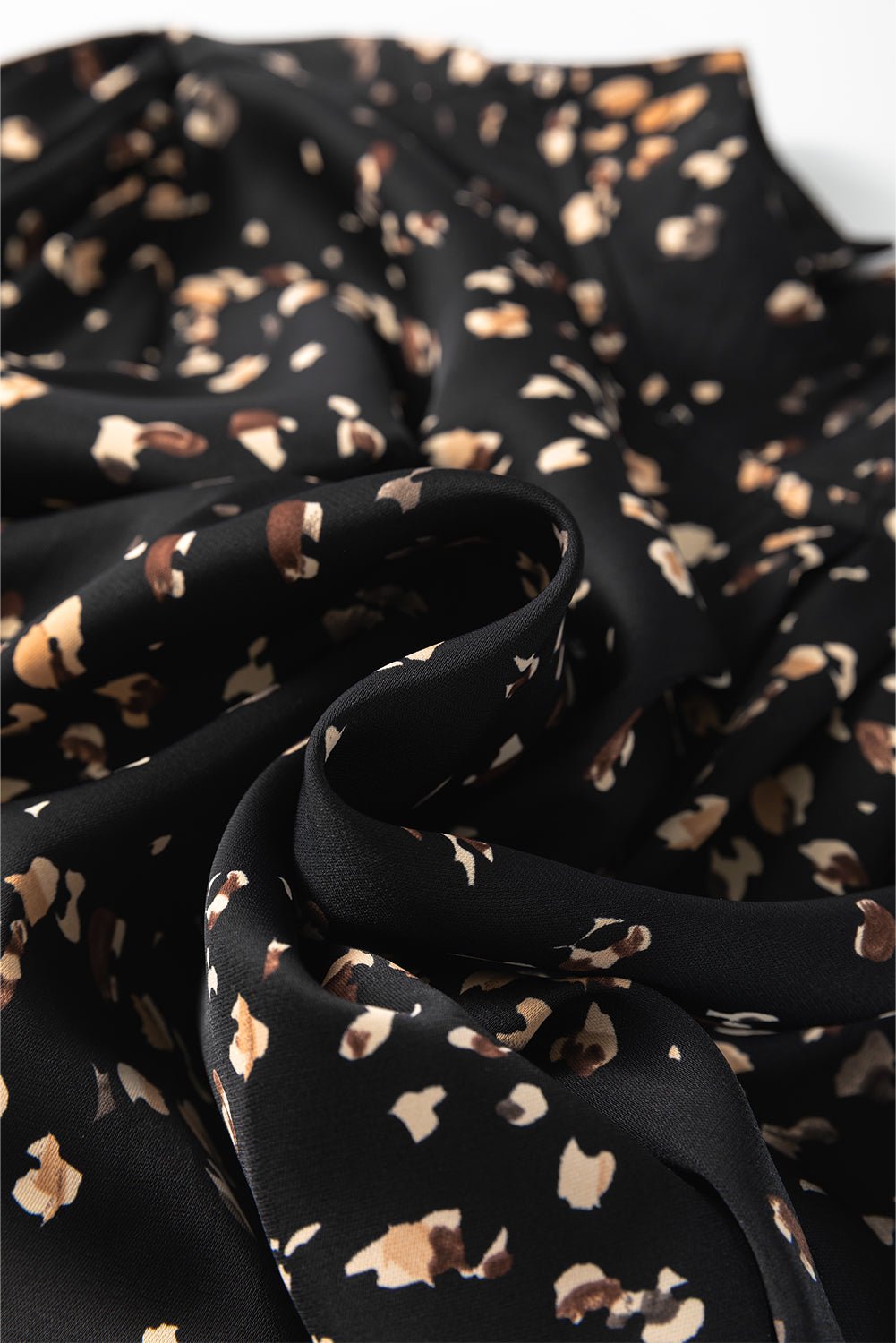 White Leopard Print Puff Sleeve Mock Neck Pleated Blouse - MAD RUFFI