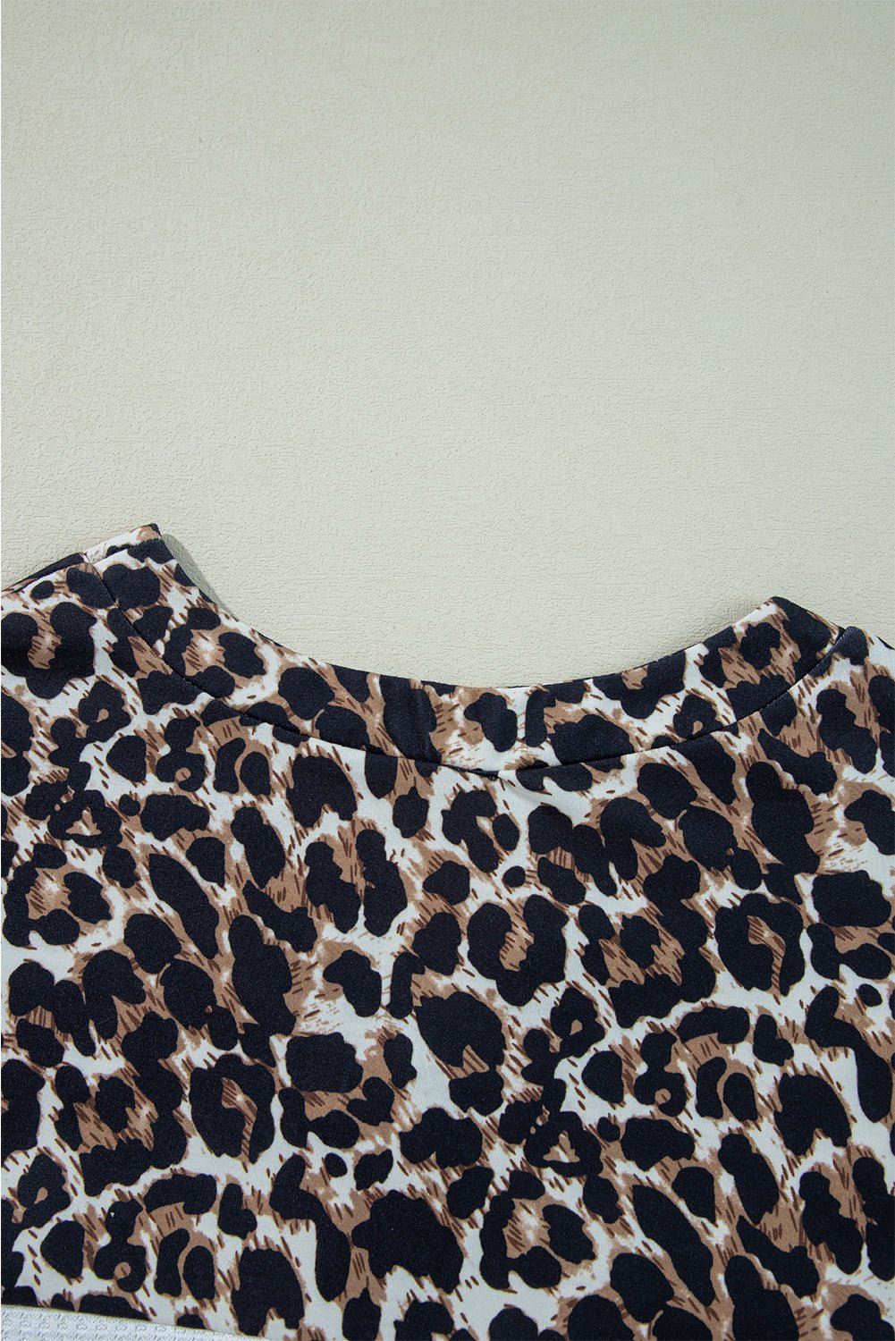 White Leopard Waffle Knit Patchwork Button V Neck Top - MAD RUFFI