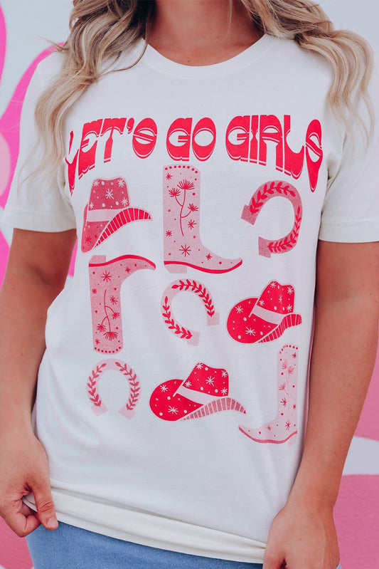 White LET'S GO GIRLS Boots & Hats Graphic T Shirt - MAD RUFFI