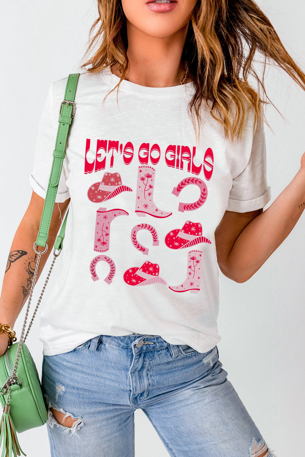 White LET'S GO GIRLS Boots & Hats Graphic T Shirt - MAD RUFFI