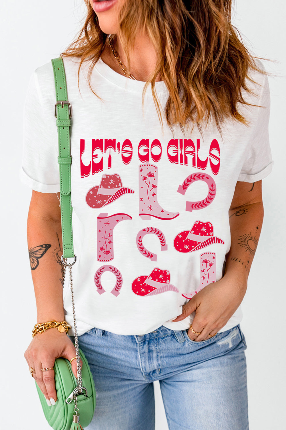 White LET'S GO GIRLS Boots & Hats Graphic T Shirt - MAD RUFFI