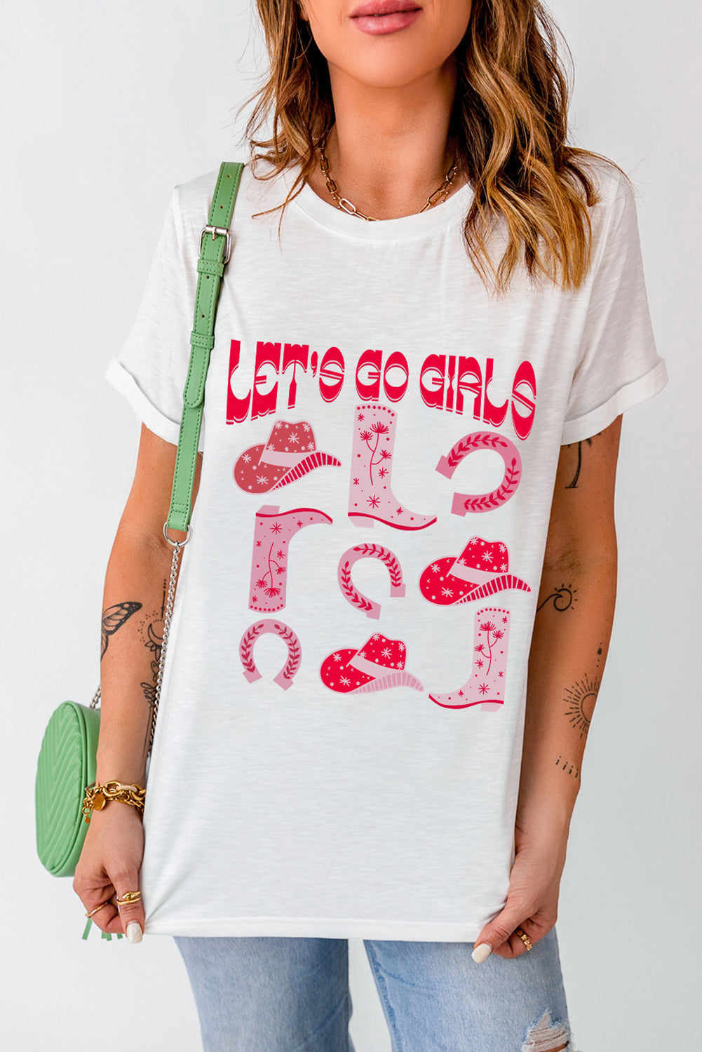 White LET'S GO GIRLS Boots & Hats Graphic T Shirt - MAD RUFFI