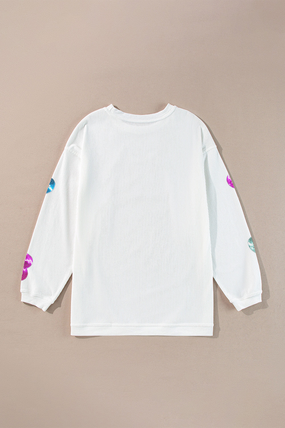 White Letter Print Heart Graphic Valentines Corded Crewneck Sweatshirt - Graphic Sweatshirts