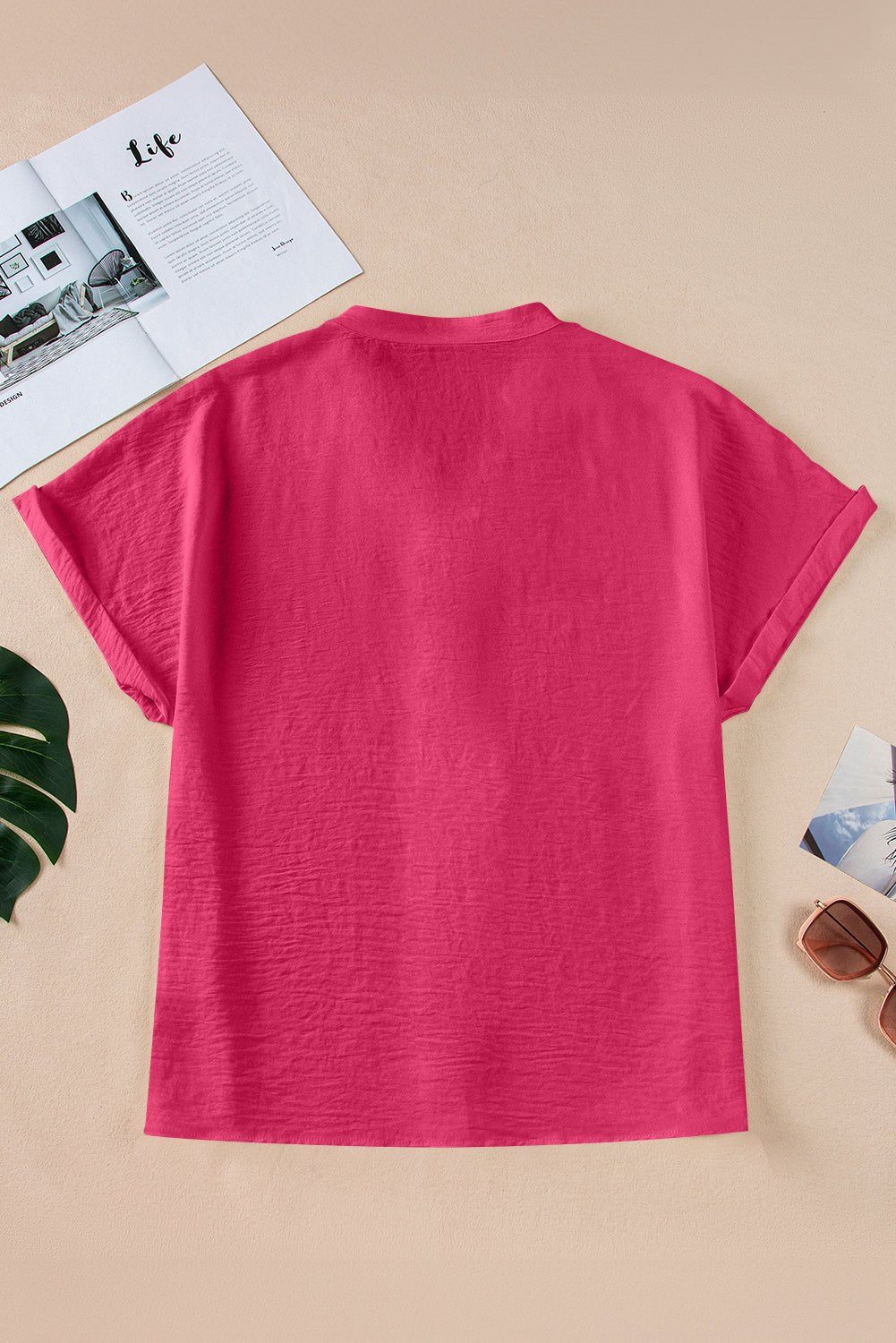 White Notched Neck Batwing Sleeve Blouse - MAD RUFFI