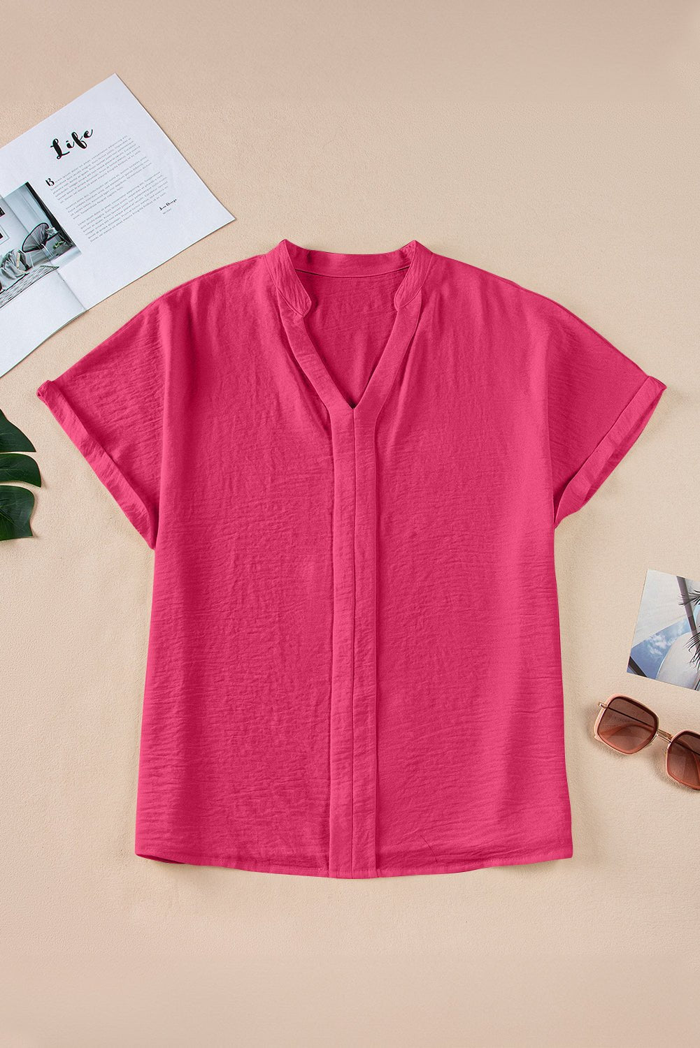 White Notched Neck Batwing Sleeve Blouse - MAD RUFFI