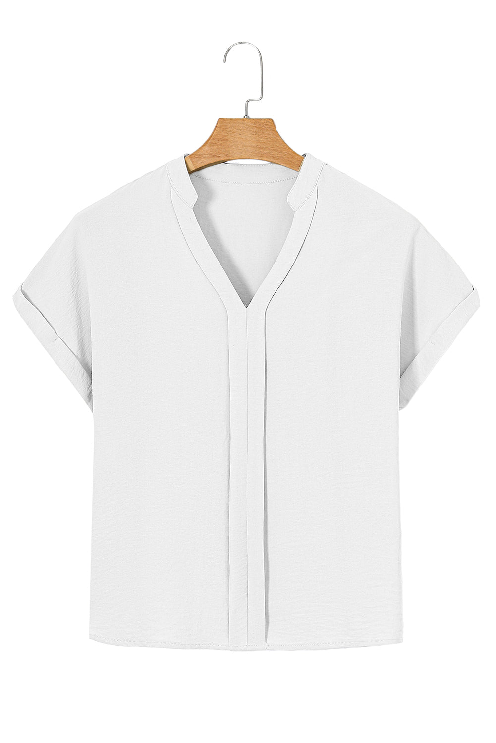 White Notched Neck Batwing Sleeve Blouse - MAD RUFFI