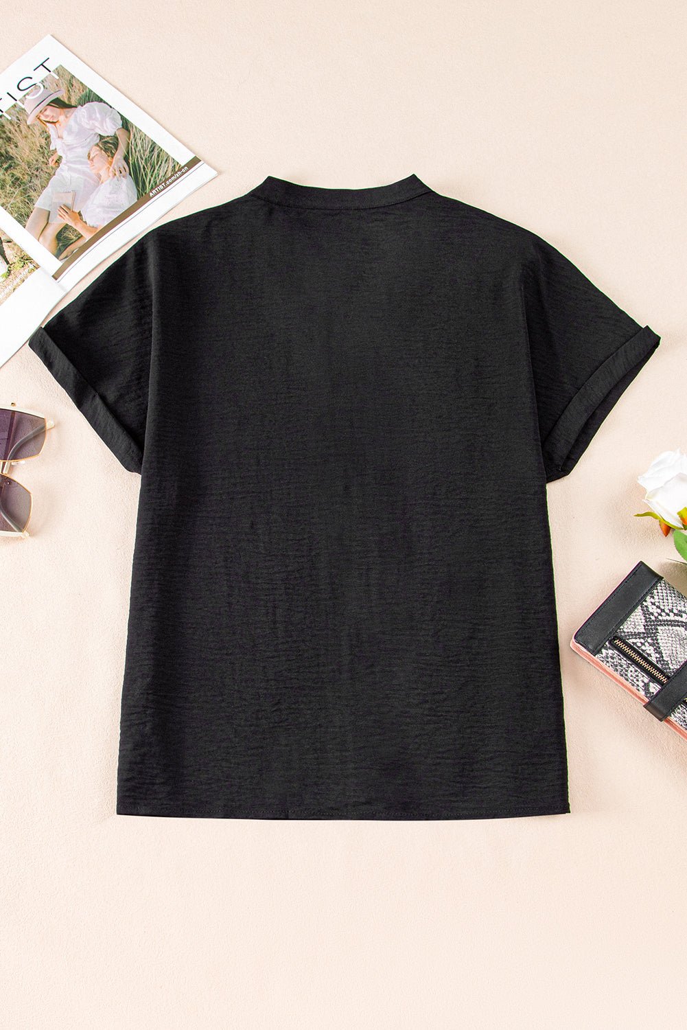 White Notched Neck Batwing Sleeve Blouse - MAD RUFFI