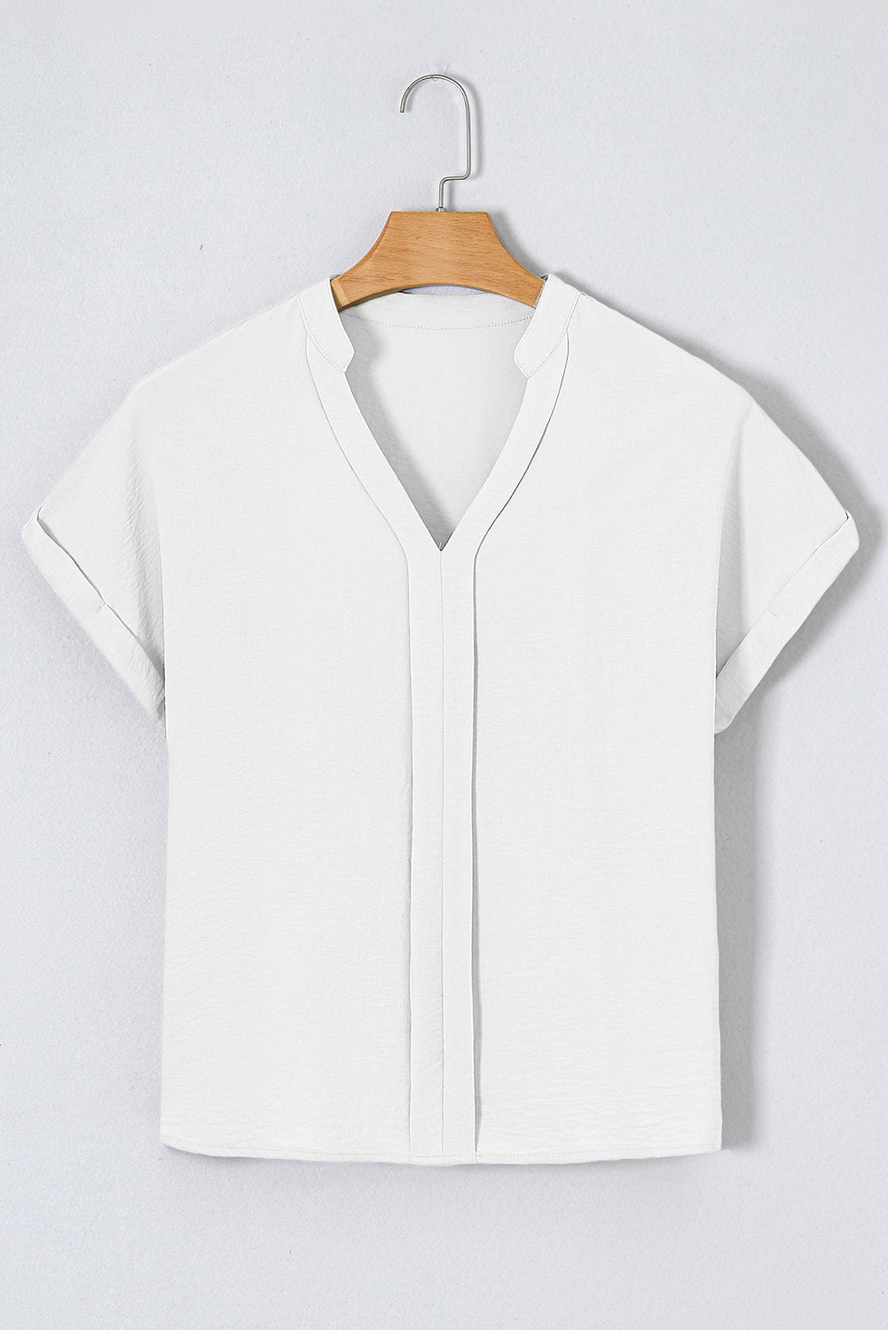 White Notched Neck Batwing Sleeve Blouse - MAD RUFFI
