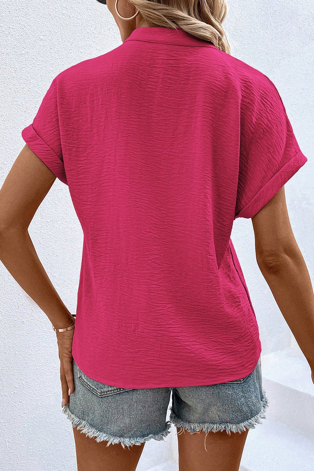 White Notched Neck Batwing Sleeve Blouse - MAD RUFFI