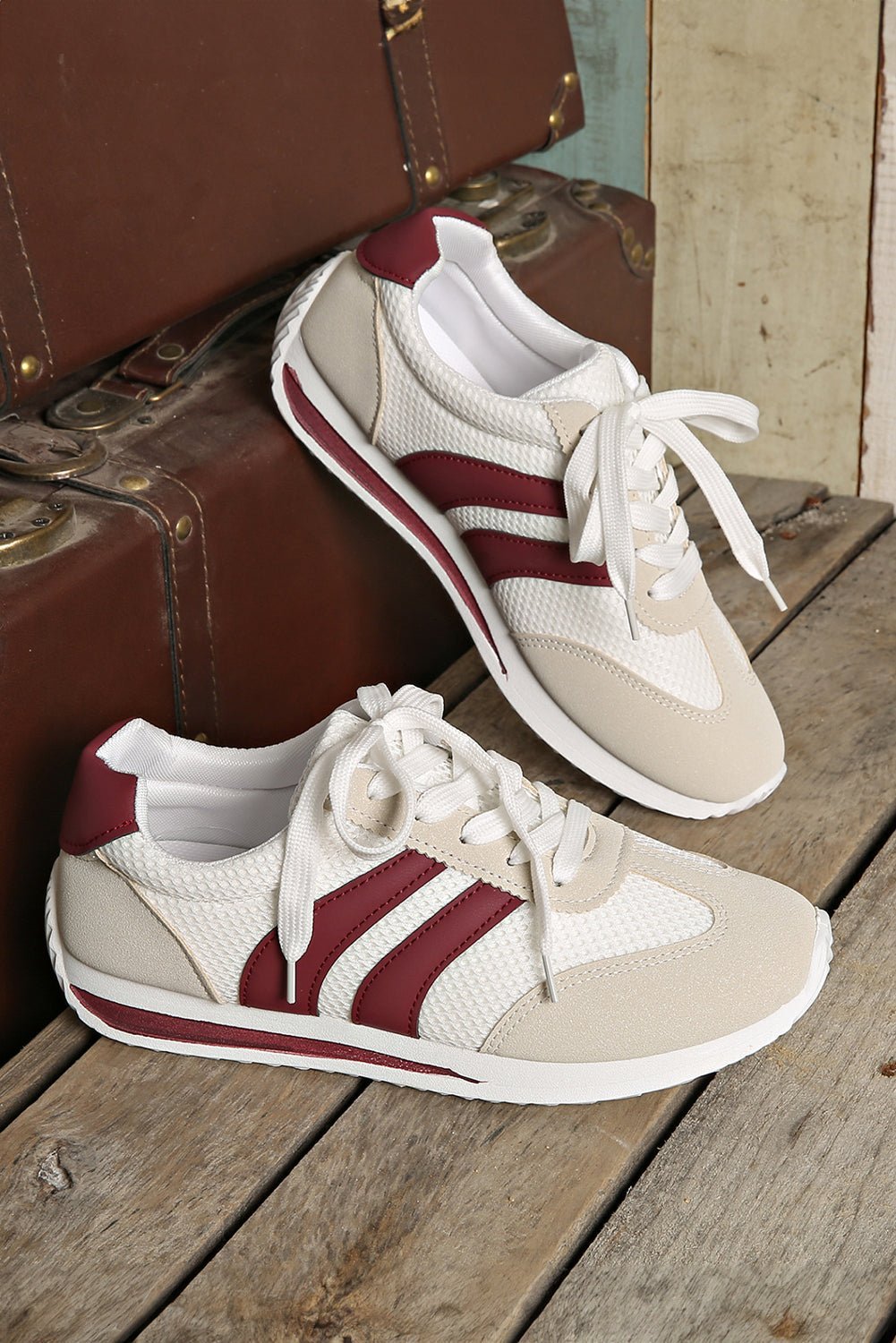 White Patchwork Breathable Lace Up Sneakers - MAD RUFFI
