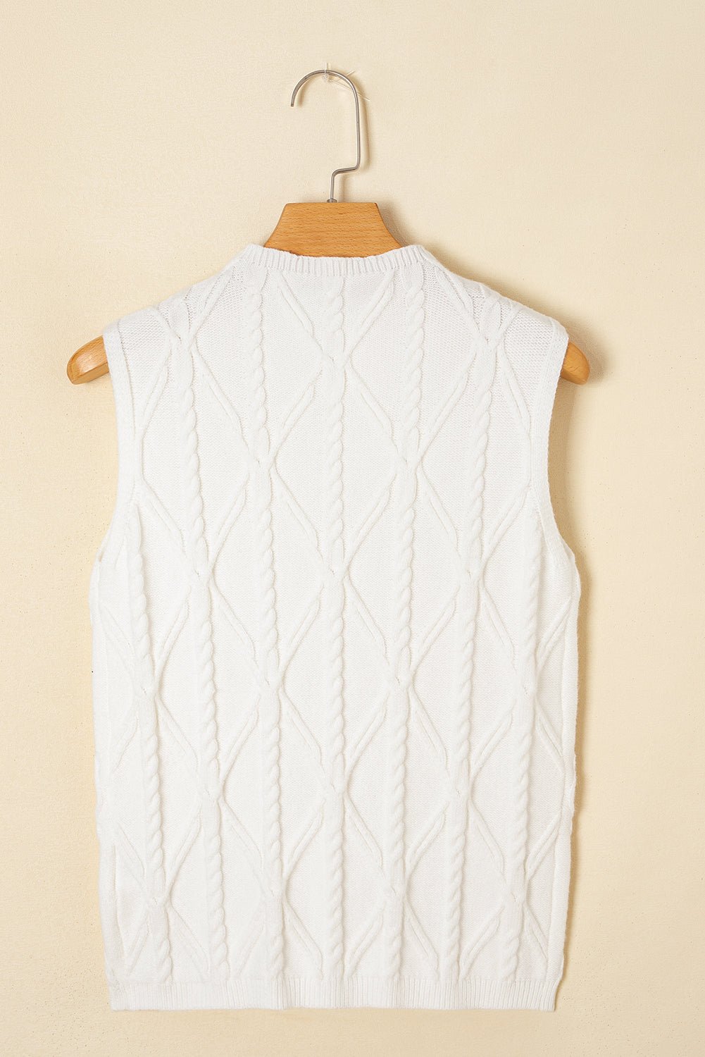 White Pearl High Neck Textured Knit Sweater Vest - MAD RUFFI