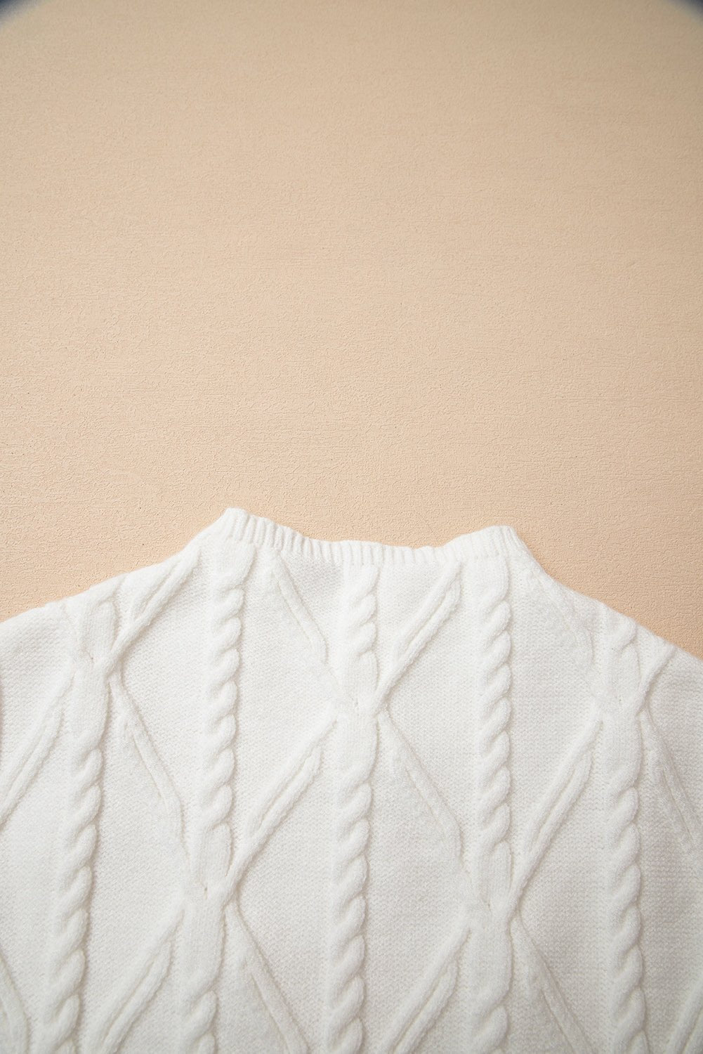 White Pearl High Neck Textured Knit Sweater Vest - MAD RUFFI