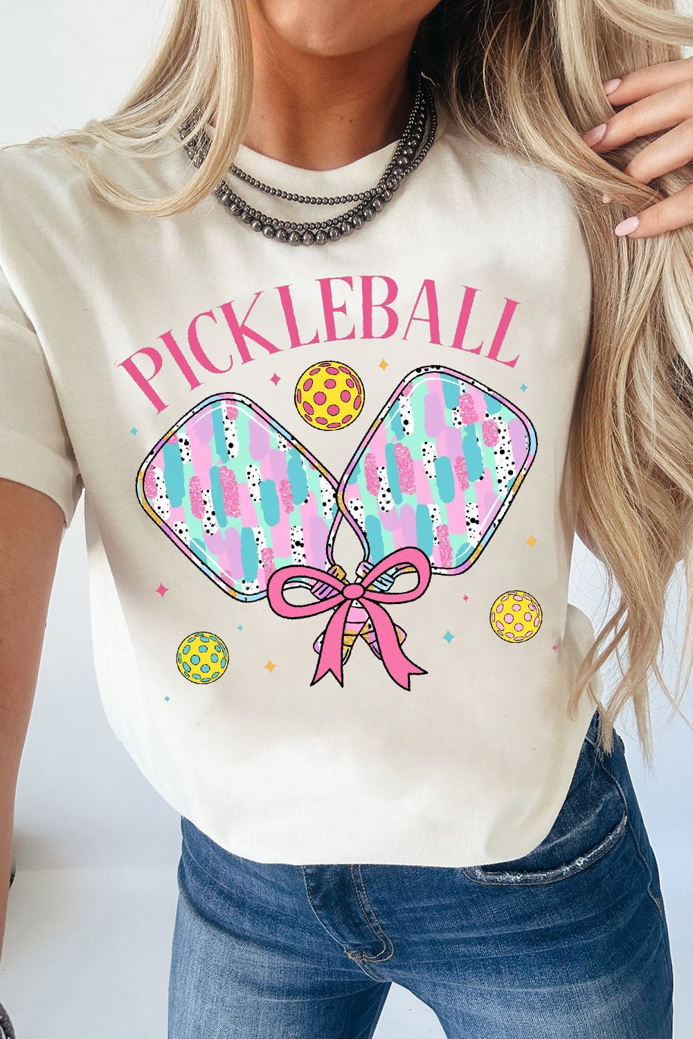 White PICKLEBALL Playful Graphic T Shirt - MAD RUFFI