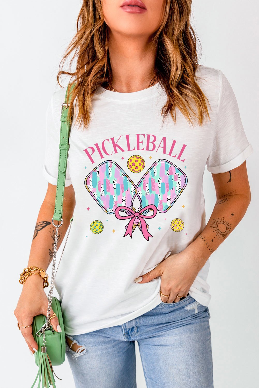 White PICKLEBALL Playful Graphic T Shirt - MAD RUFFI