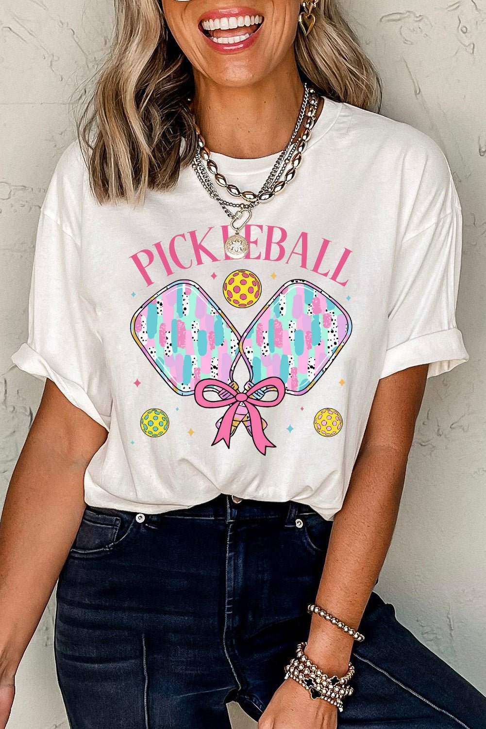 White PICKLEBALL Playful Graphic T Shirt - MAD RUFFI