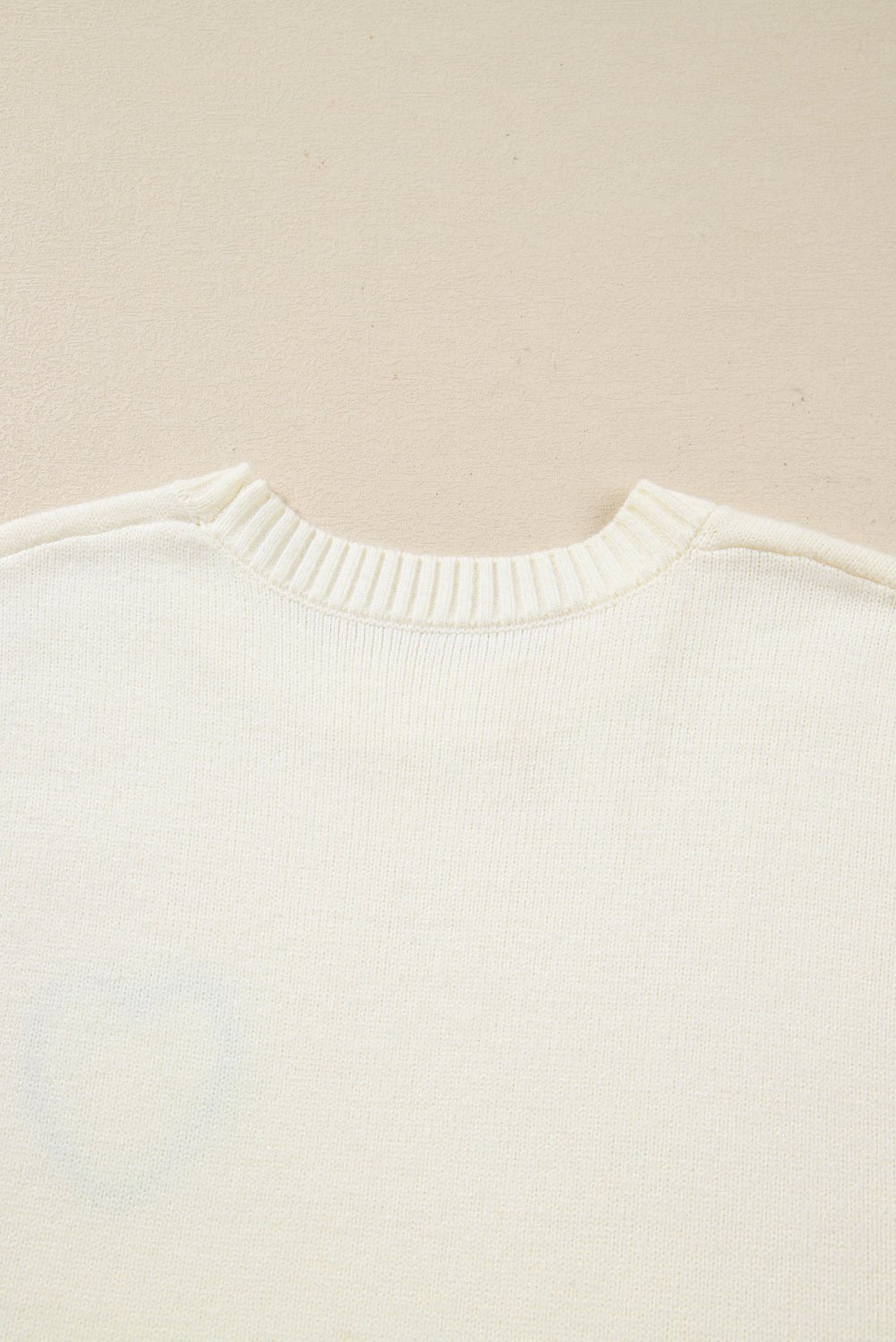 White Plaid Heart Embroidered Cuffed Drop Shoulder Crew Neck Sweater - MAD RUFFI