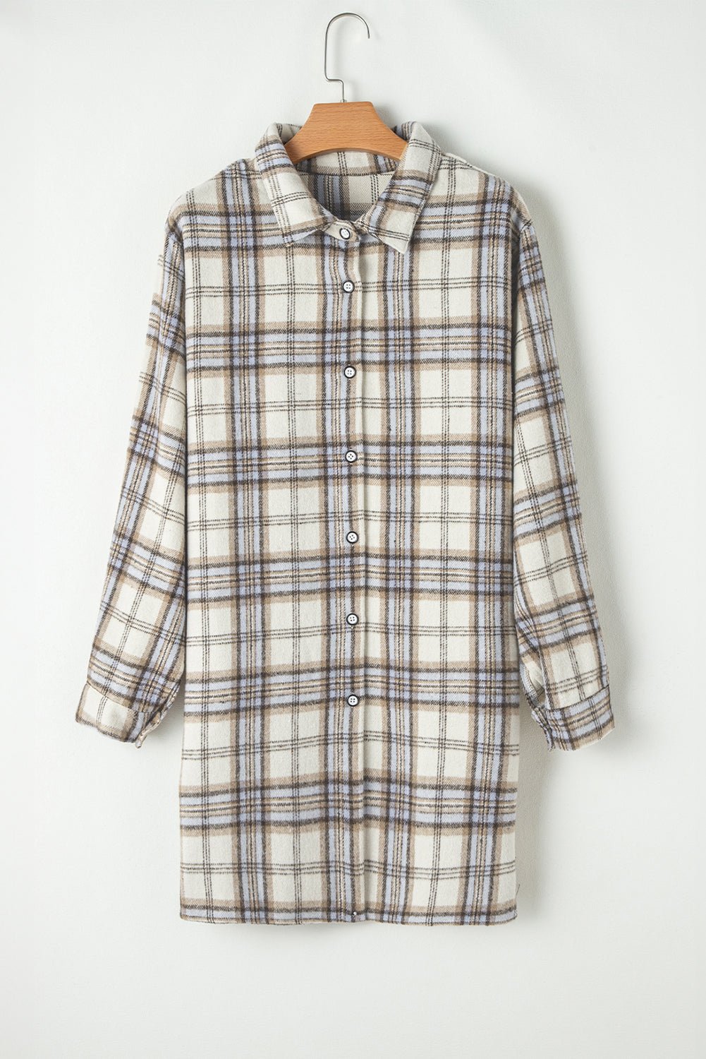 White Plaid Print Tunic Side Slits Plus Size Shacket - MAD RUFFI