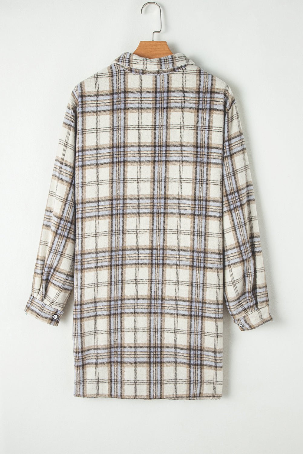 White Plaid Print Tunic Side Slits Plus Size Shacket - MAD RUFFI
