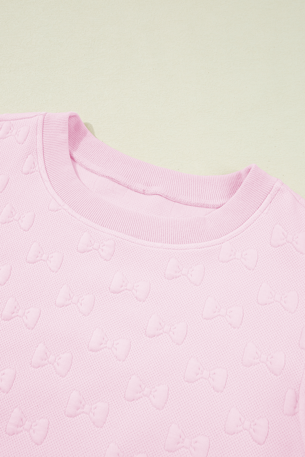 White Plain Bow Jacquard Ruffle Sleeve Shorts Set - MAD RUFFI