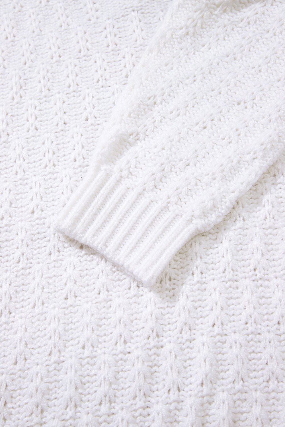 White Plain Knit Ribbed Edge V Neck Loose Sweater - MAD RUFFI