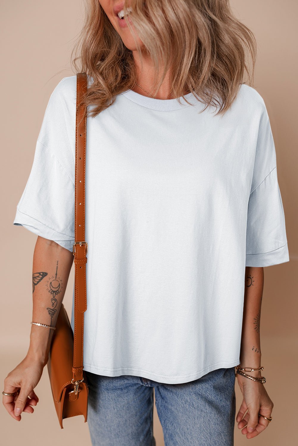 White Plain Side Slit Oversized Tee - MAD RUFFI
