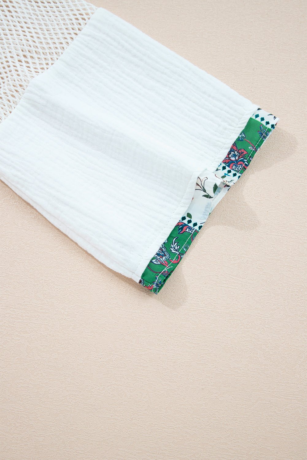 White Plant Mesh Patched Color Block Half Button Blouse - MAD RUFFI