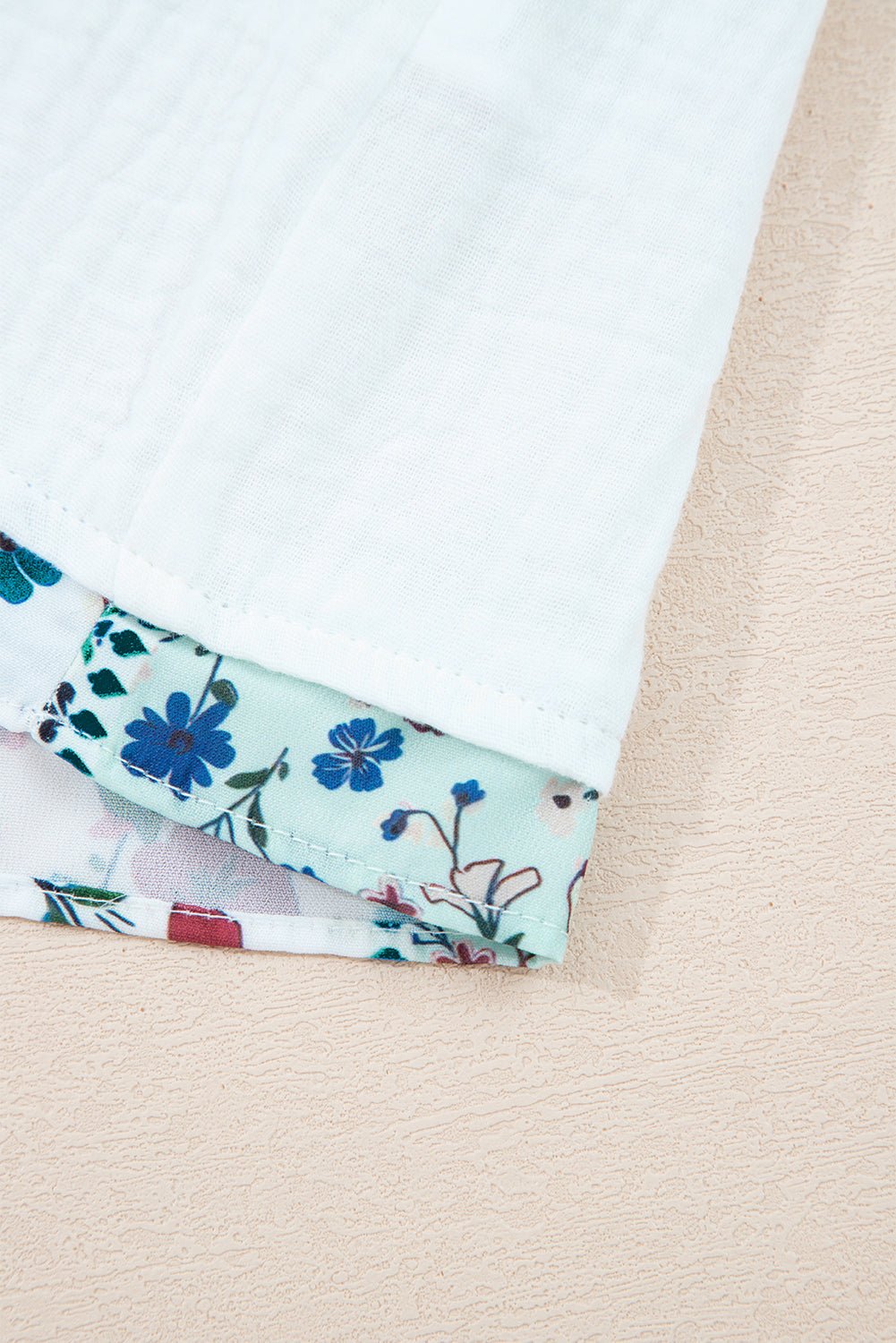 White Plant Mesh Patched Color Block Half Button Blouse - MAD RUFFI