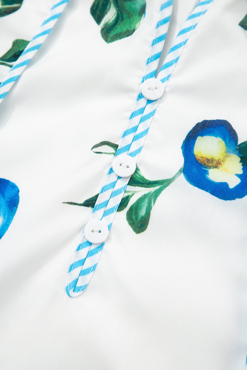 White Plus Size Floral Puff Sleeve Contrast Tie V Neck Flowy Dress - MAD RUFFI