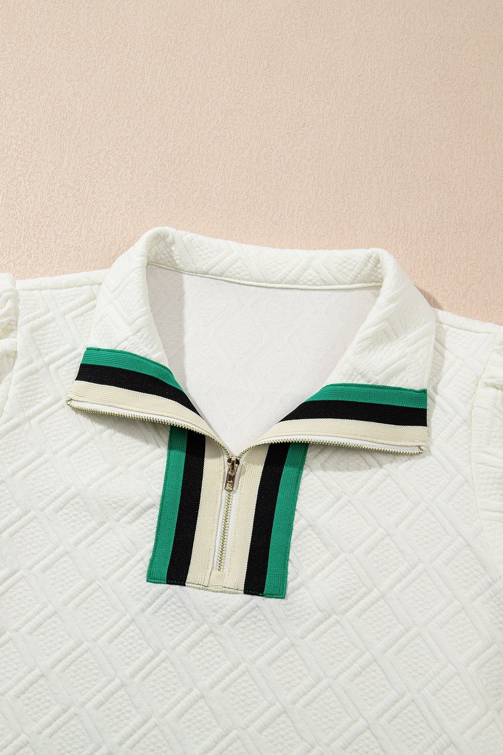 White Pop of Color Neckline Checkered Textured Puff Sleeve Mini Dress - MAD RUFFI