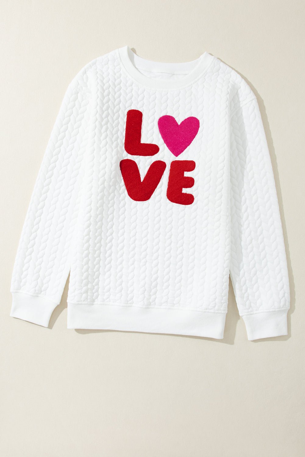 White Quilted Valentine Love Heart Shape Graphic Sweatshirt - MAD RUFFI